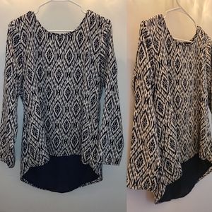 Navy blue and cream women's top.